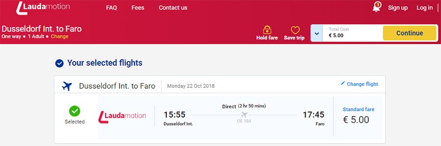 Авіаквитки на сонячні курорти Іспанії, Португалії та Греції від 5€ розпродаж у Laudamotion! 6 Квитки Дюссельдорф - Фаро: